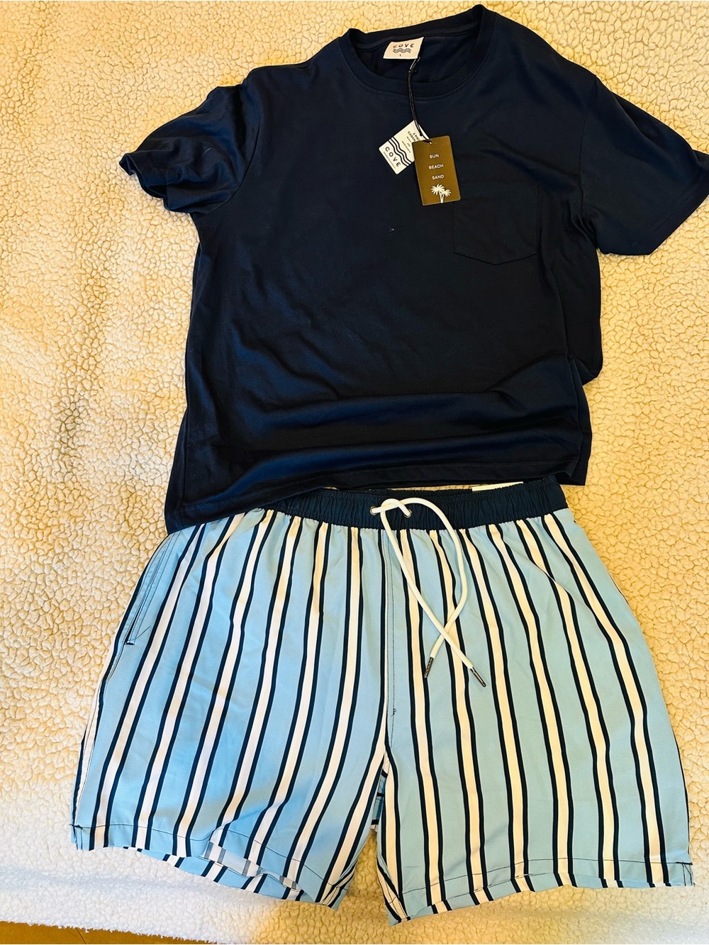 Cove Light Blue & Navy Striped Athletic Shorts